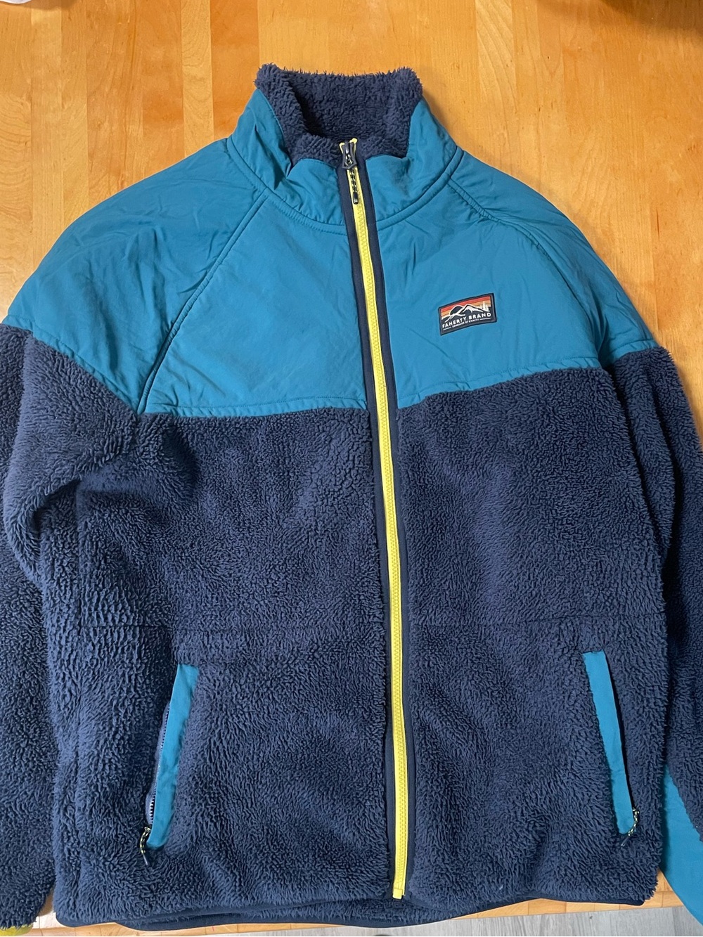 Faherty Navy and Teal High Pile Fleece Jacket